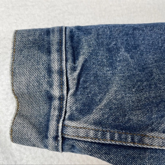 Vintage Levi’s Sherpa Lined Denim Trucker Jacket Orange Tab Size 44 USA Made - Picture 12 of 16